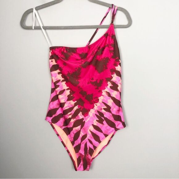 AERIE | One Shoulder Asymmetrical Tie Dye One Piece Swimsuit Women’s Size Small - Picture 4 of 12
